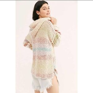 Free People Rainbow Stripe Knit Hoodie Sweater M